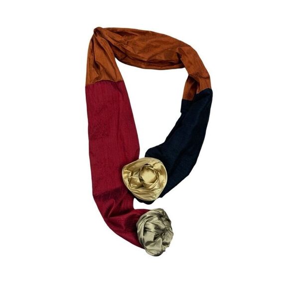 Xiao Magic Multi Colored Silk Scarf Art to Wear Lagenlook NWOT Red Orange Black - Picture 2 of 15